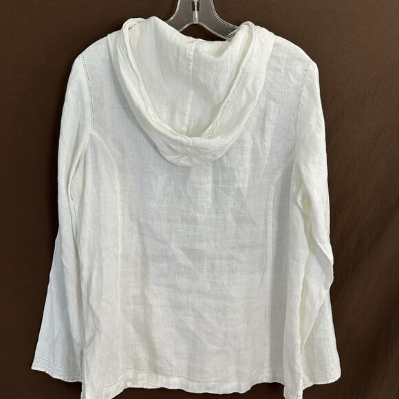 Talbots Womens Irish Linen Hooded Tunic Top MEDIUM White Beach Resort Minimalist - Picture 7 of 9